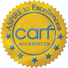 Gold CARF Accredited Aspire to Excellence logo